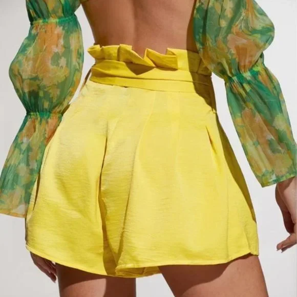 Paper Bag Waist Shorts Yellow - Picture 5 of 5